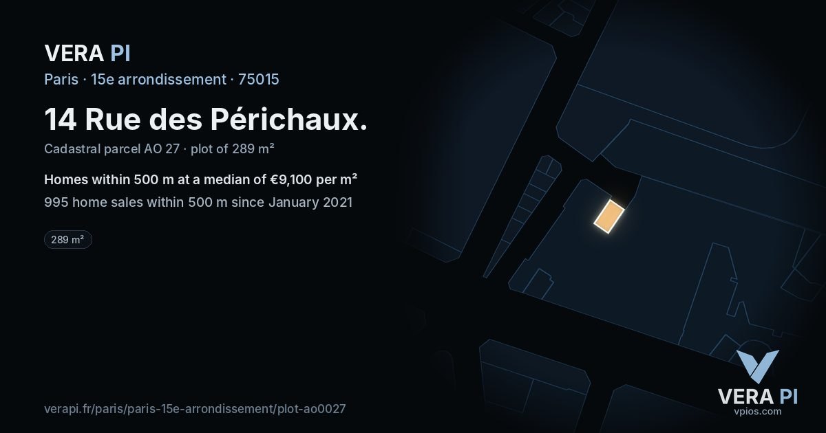 14 Rue des Périchaux, 15e arrondissement at night – the plot lit, the parcels around coloured by the prices near them
