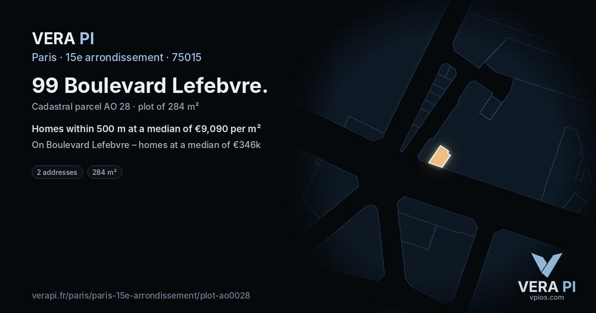 99 Boulevard Lefebvre, 15e arrondissement at night – the plot lit, the parcels around coloured by the prices near them