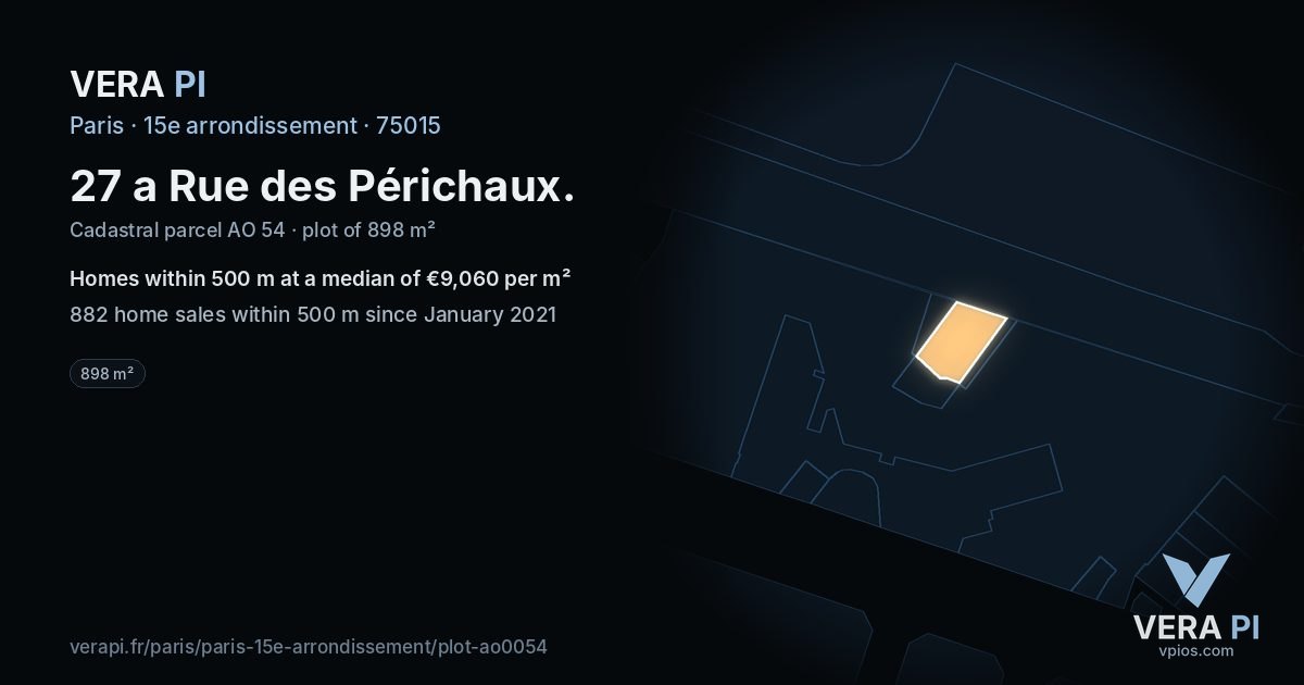 27 a Rue des Périchaux, 15e arrondissement at night – the plot lit, the parcels around coloured by the prices near them