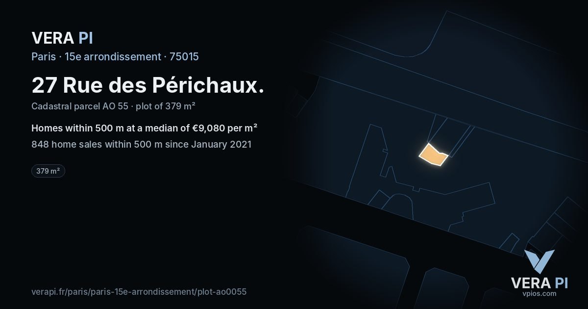 27 Rue des Périchaux, 15e arrondissement at night – the plot lit, the parcels around coloured by the prices near them