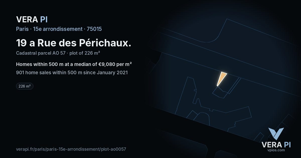 19 a Rue des Périchaux, 15e arrondissement at night – the plot lit, the parcels around coloured by the prices near them