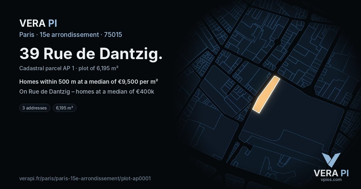 39 Rue de Dantzig, 15e arrondissement at night – the plot lit, the parcels around coloured by the prices near them
