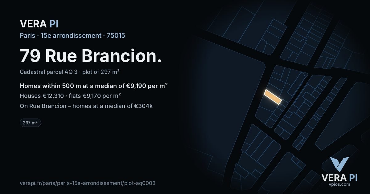 79 Rue Brancion, 15e arrondissement at night – the plot lit, the parcels around coloured by the prices near them