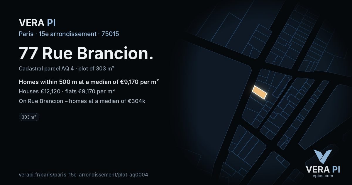 77 Rue Brancion, 15e arrondissement at night – the plot lit, the parcels around coloured by the prices near them