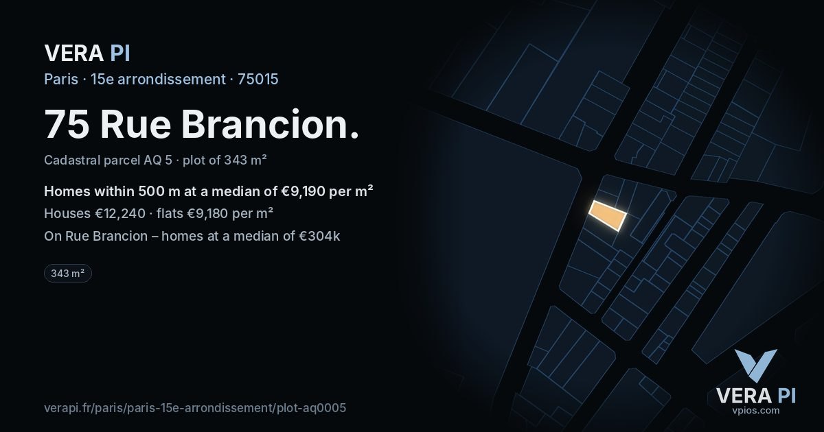 75 Rue Brancion, 15e arrondissement at night – the plot lit, the parcels around coloured by the prices near them