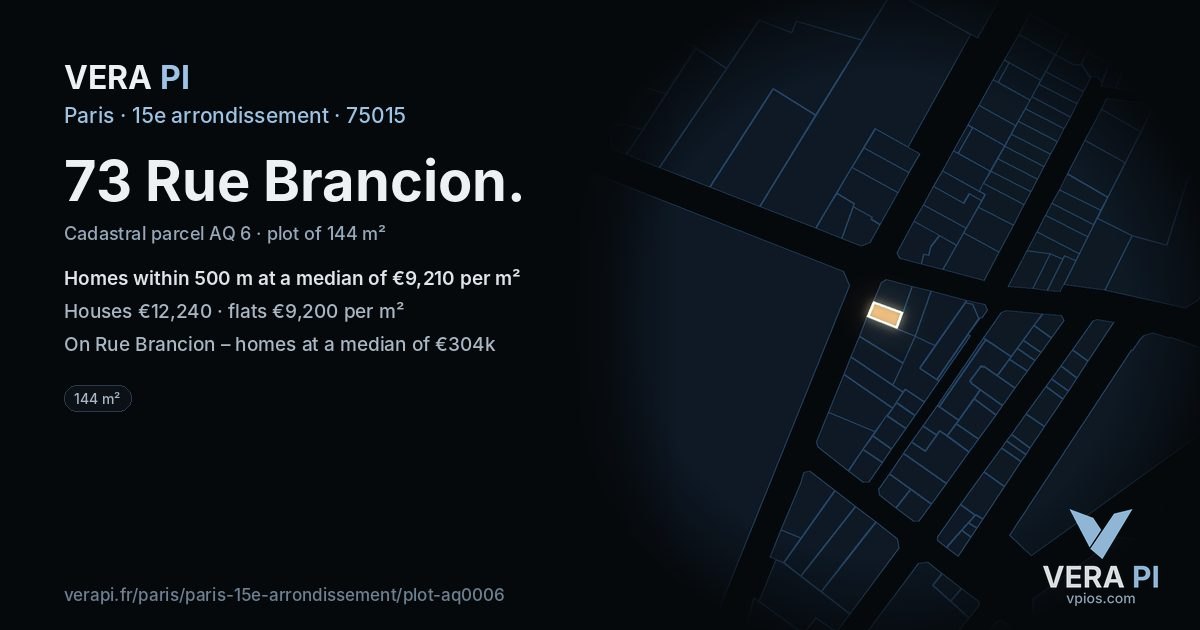 73 Rue Brancion, 15e arrondissement at night – the plot lit, the parcels around coloured by the prices near them