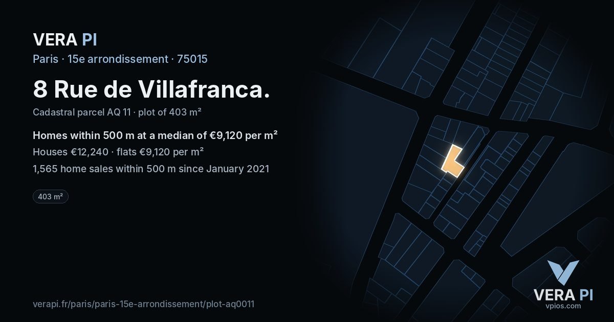 8 Rue de Villafranca, 15e arrondissement at night – the plot lit, the parcels around coloured by the prices near them