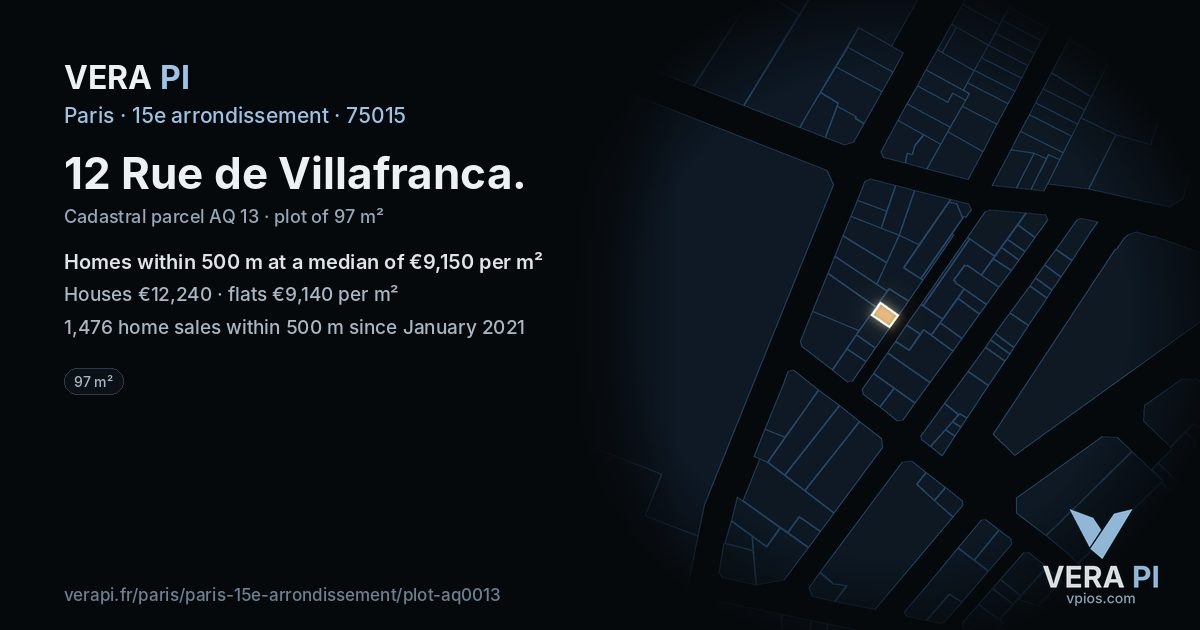 12 Rue de Villafranca, 15e arrondissement at night – the plot lit, the parcels around coloured by the prices near them