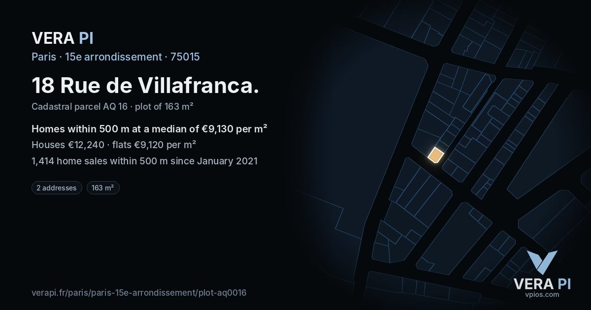 18 Rue de Villafranca, 15e arrondissement at night – the plot lit, the parcels around coloured by the prices near them
