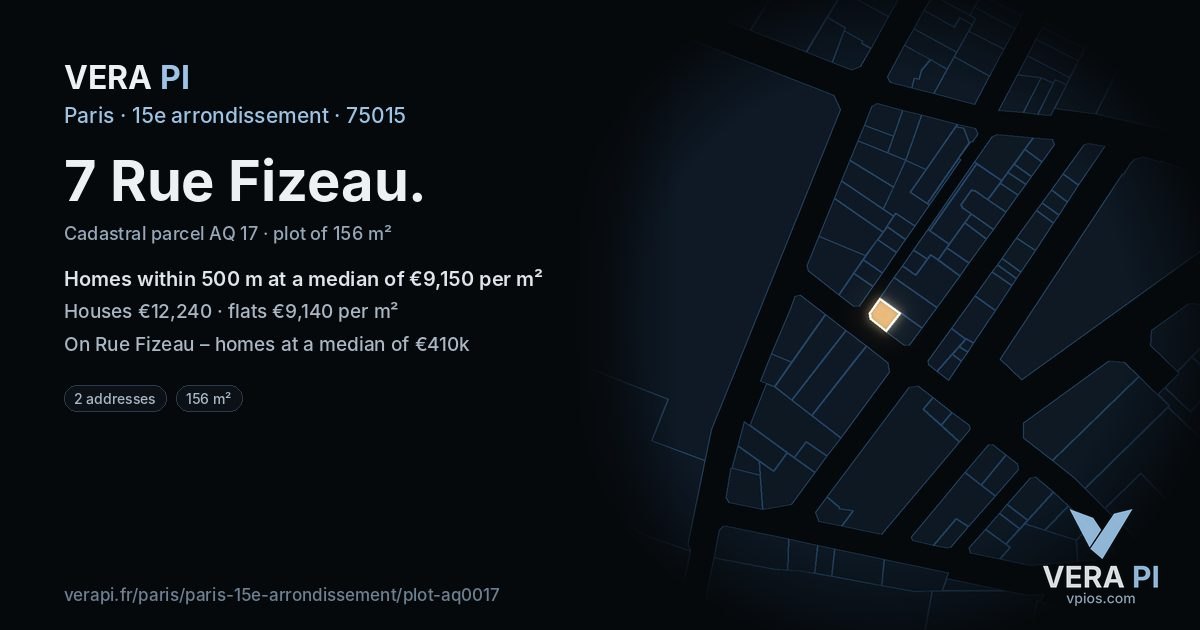 7 Rue Fizeau, 15e arrondissement at night – the plot lit, the parcels around coloured by the prices near them