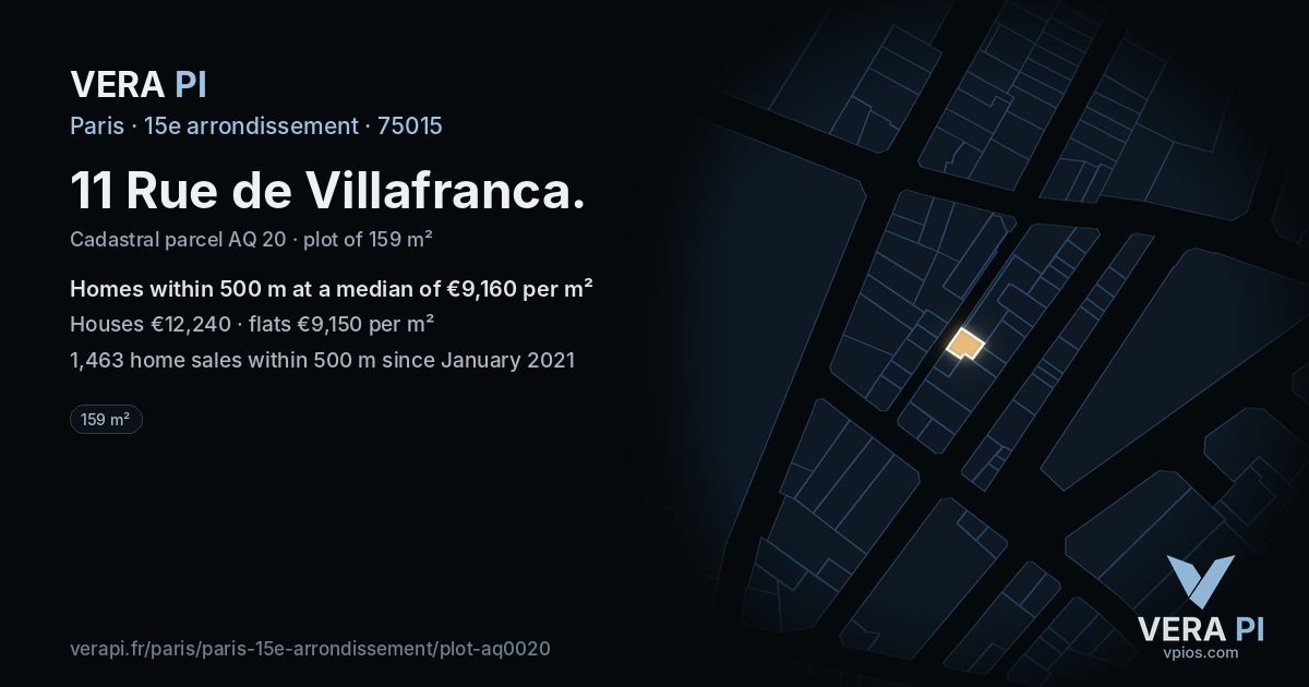 11 Rue de Villafranca, 15e arrondissement at night – the plot lit, the parcels around coloured by the prices near them