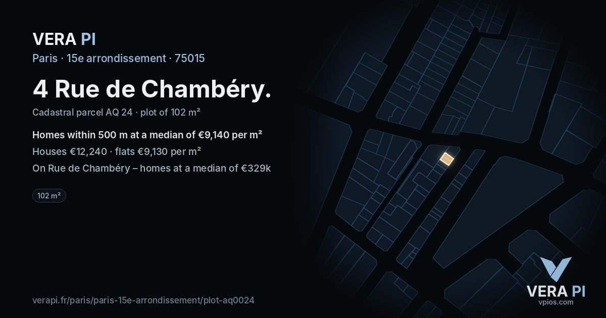 4 Rue de Chambéry, 15e arrondissement at night – the plot lit, the parcels around coloured by the prices near them