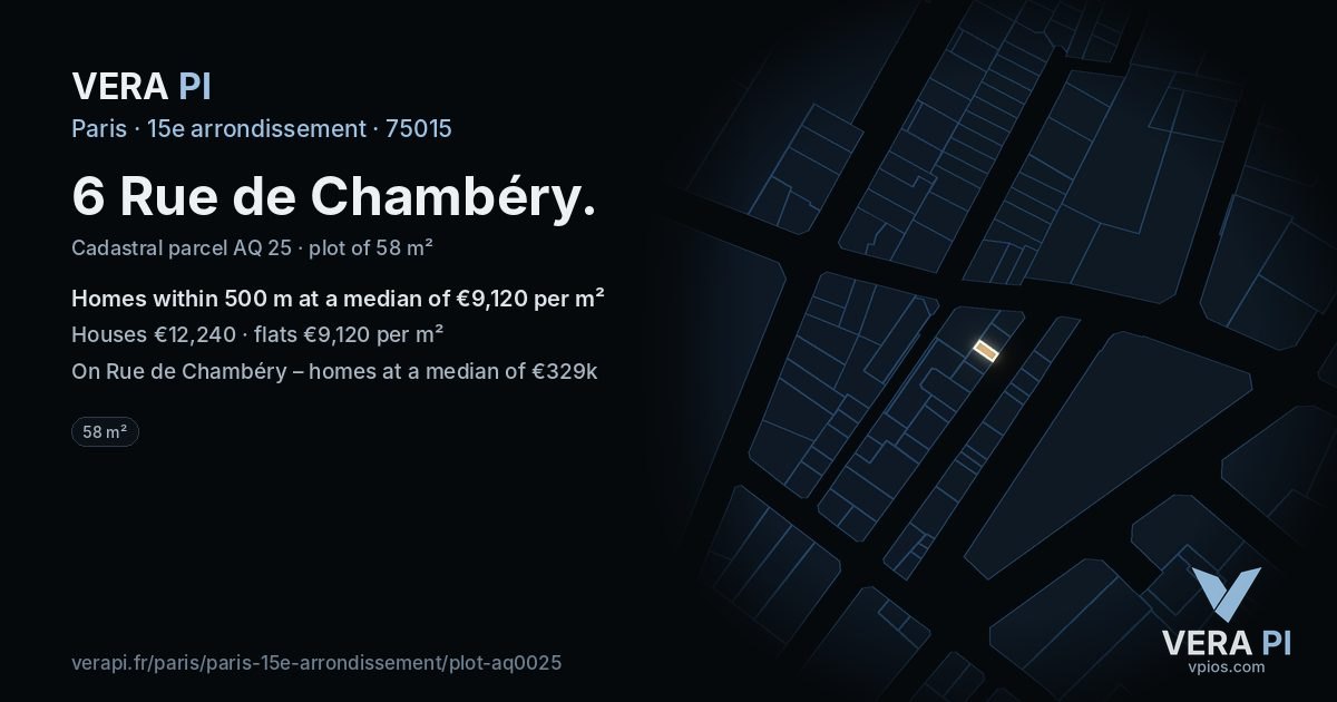 6 Rue de Chambéry, 15e arrondissement at night – the plot lit, the parcels around coloured by the prices near them