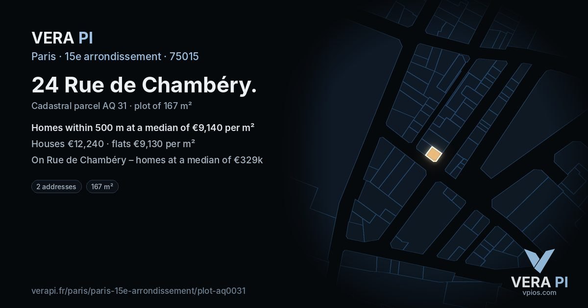 24 Rue de Chambéry, 15e arrondissement at night – the plot lit, the parcels around coloured by the prices near them