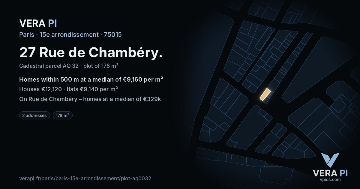 27 Rue de Chambéry, 15e arrondissement at night – the plot lit, the parcels around coloured by the prices near them