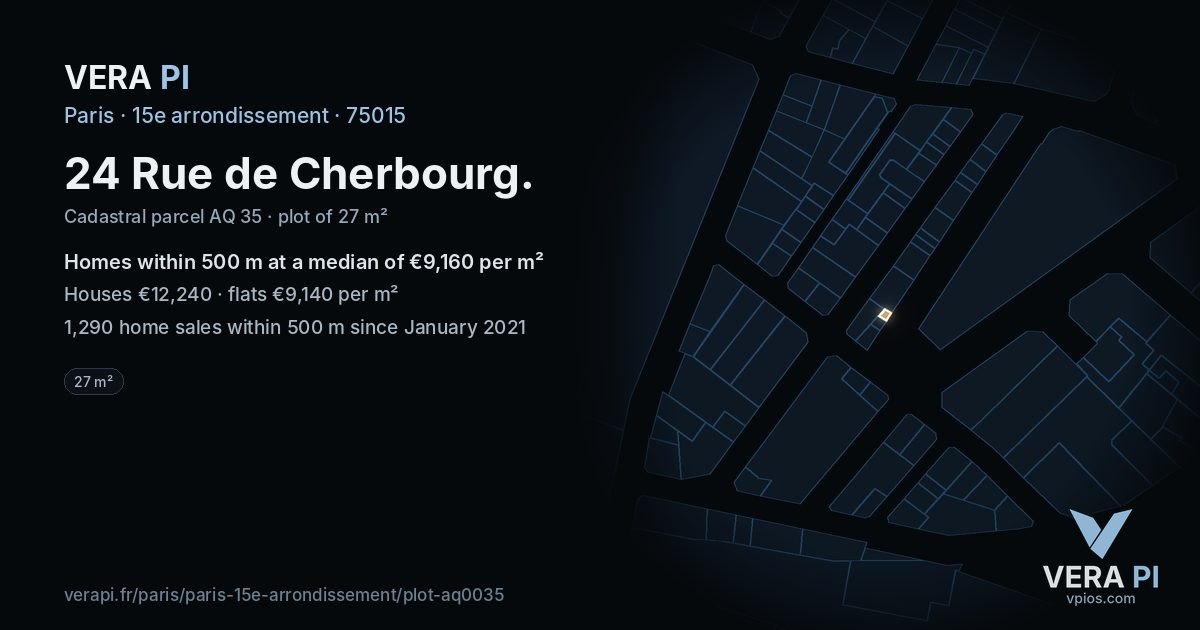 24 Rue de Cherbourg, 15e arrondissement at night – the plot lit, the parcels around coloured by the prices near them
