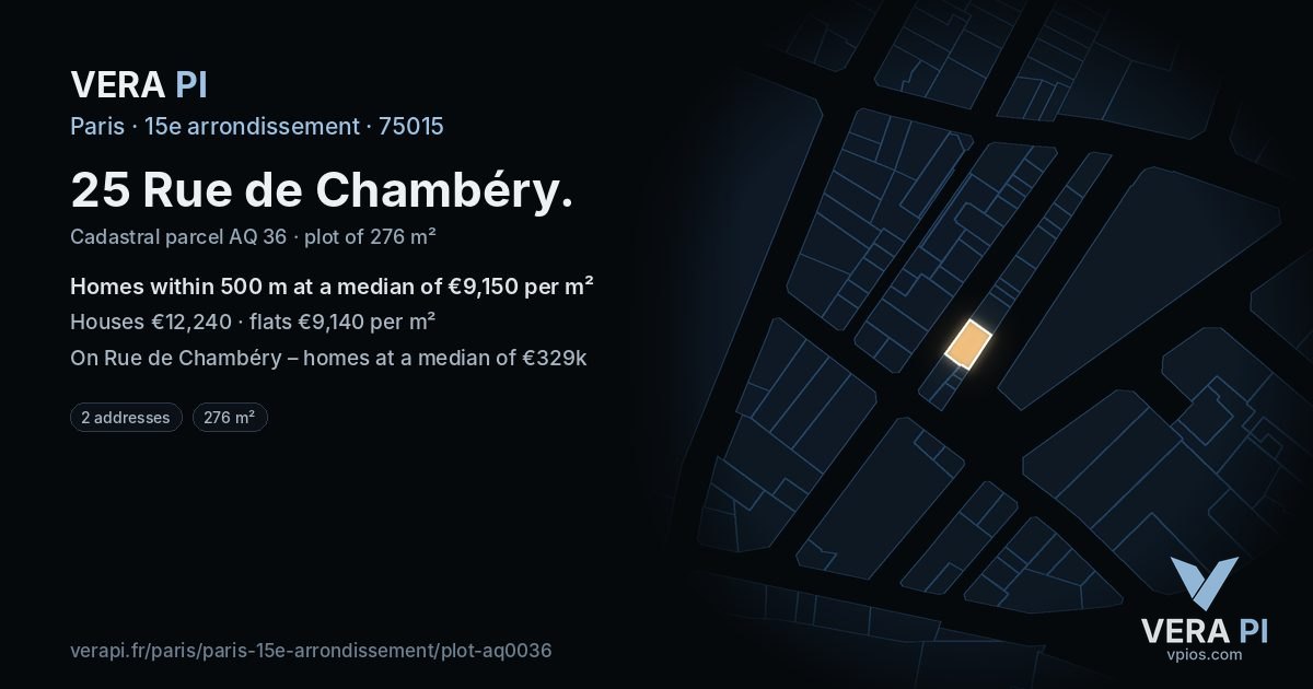 25 Rue de Chambéry, 15e arrondissement at night – the plot lit, the parcels around coloured by the prices near them