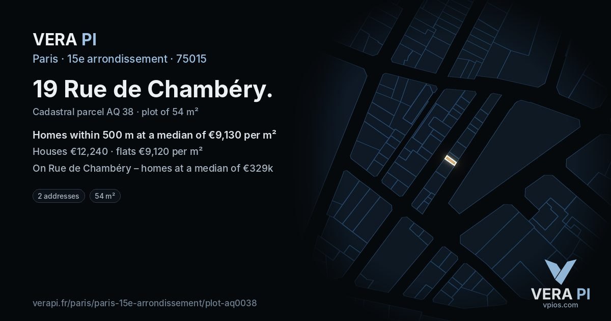 19 Rue de Chambéry, 15e arrondissement at night – the plot lit, the parcels around coloured by the prices near them