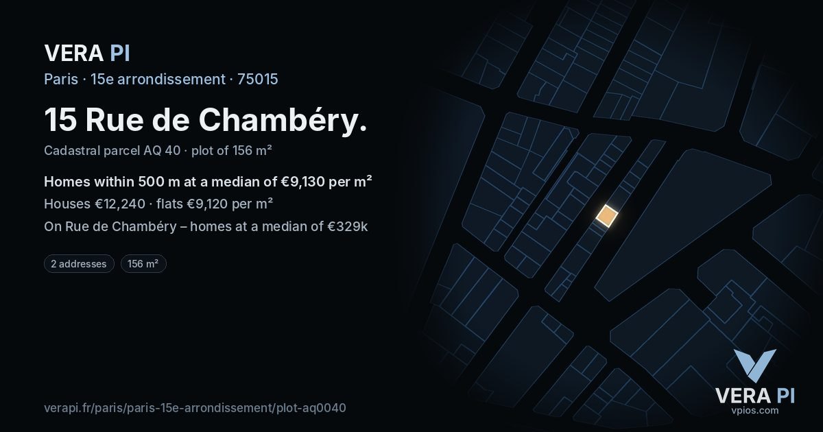 15 Rue de Chambéry, 15e arrondissement at night – the plot lit, the parcels around coloured by the prices near them
