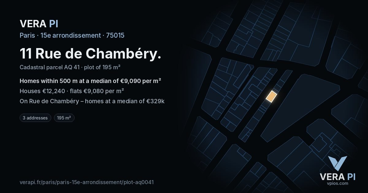 11 Rue de Chambéry, 15e arrondissement at night – the plot lit, the parcels around coloured by the prices near them