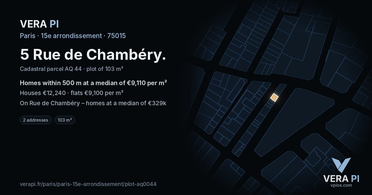 5 Rue de Chambéry, 15e arrondissement at night – the plot lit, the parcels around coloured by the prices near them