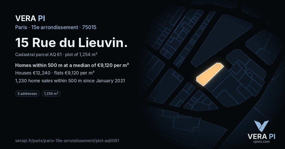 15 Rue du Lieuvin, 15e arrondissement at night – the plot lit, the parcels around coloured by the prices near them