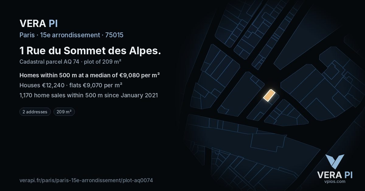 1 Rue du Sommet des Alpes, 15e arrondissement at night – the plot lit, the parcels around coloured by the prices near them