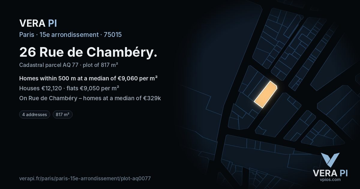 26 Rue de Chambéry, 15e arrondissement at night – the plot lit, the parcels around coloured by the prices near them