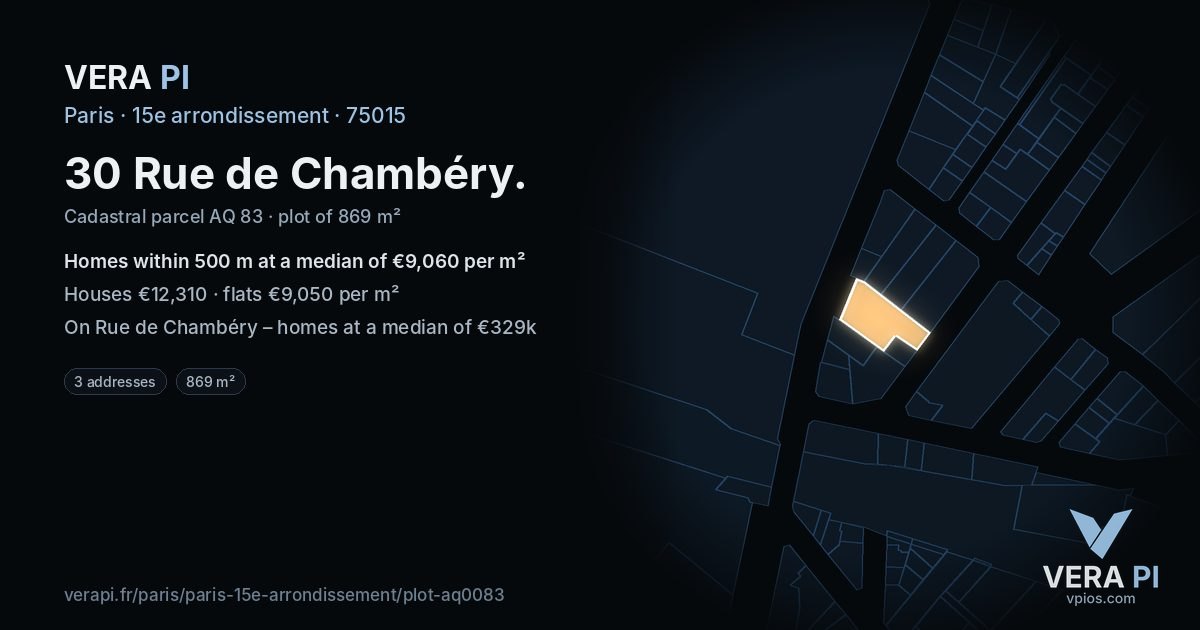 30 Rue de Chambéry, 15e arrondissement at night – the plot lit, the parcels around coloured by the prices near them