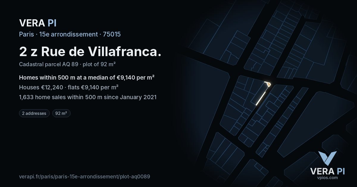 2 z Rue de Villafranca, 15e arrondissement at night – the plot lit, the parcels around coloured by the prices near them