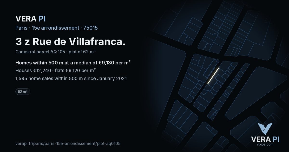 3 z Rue de Villafranca, 15e arrondissement at night – the plot lit, the parcels around coloured by the prices near them