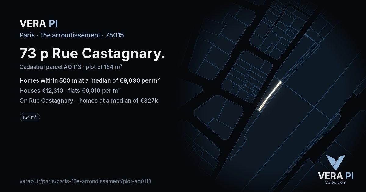 73 p Rue Castagnary, 15e arrondissement at night – the plot lit, the parcels around coloured by the prices near them