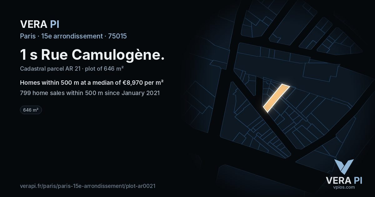 1 s Rue Camulogène, 15e arrondissement at night – the plot lit, the parcels around coloured by the prices near them