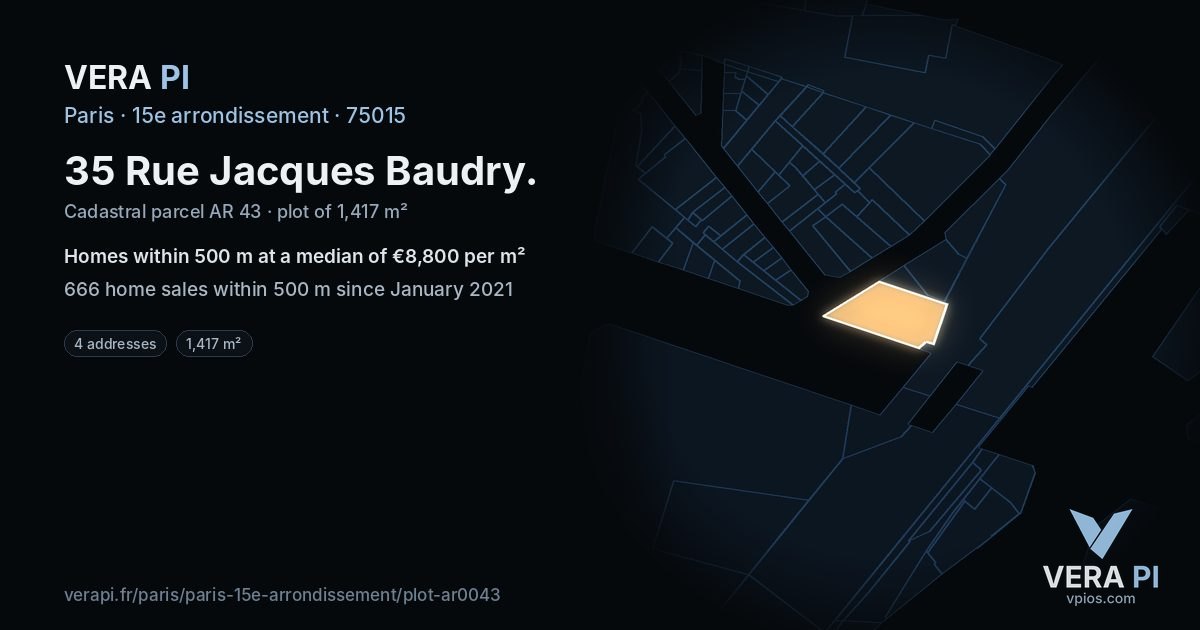 35 Rue Jacques Baudry, 15e arrondissement at night – the plot lit, the parcels around coloured by the prices near them