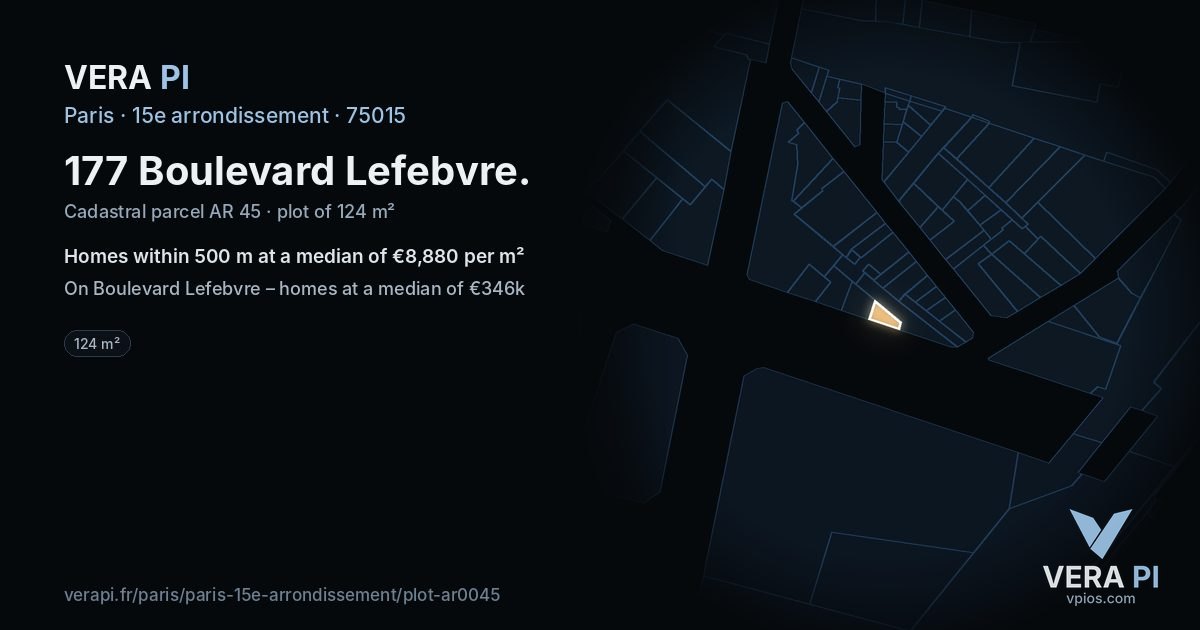 177 Boulevard Lefebvre, 15e arrondissement at night – the plot lit, the parcels around coloured by the prices near them