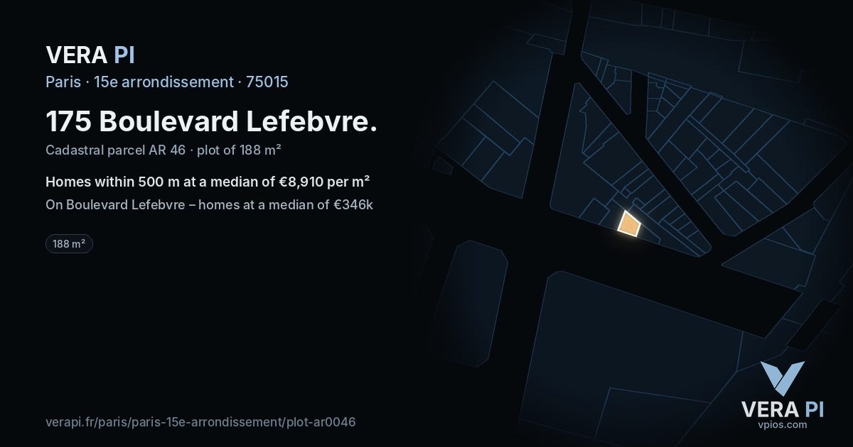 175 Boulevard Lefebvre, 15e arrondissement at night – the plot lit, the parcels around coloured by the prices near them