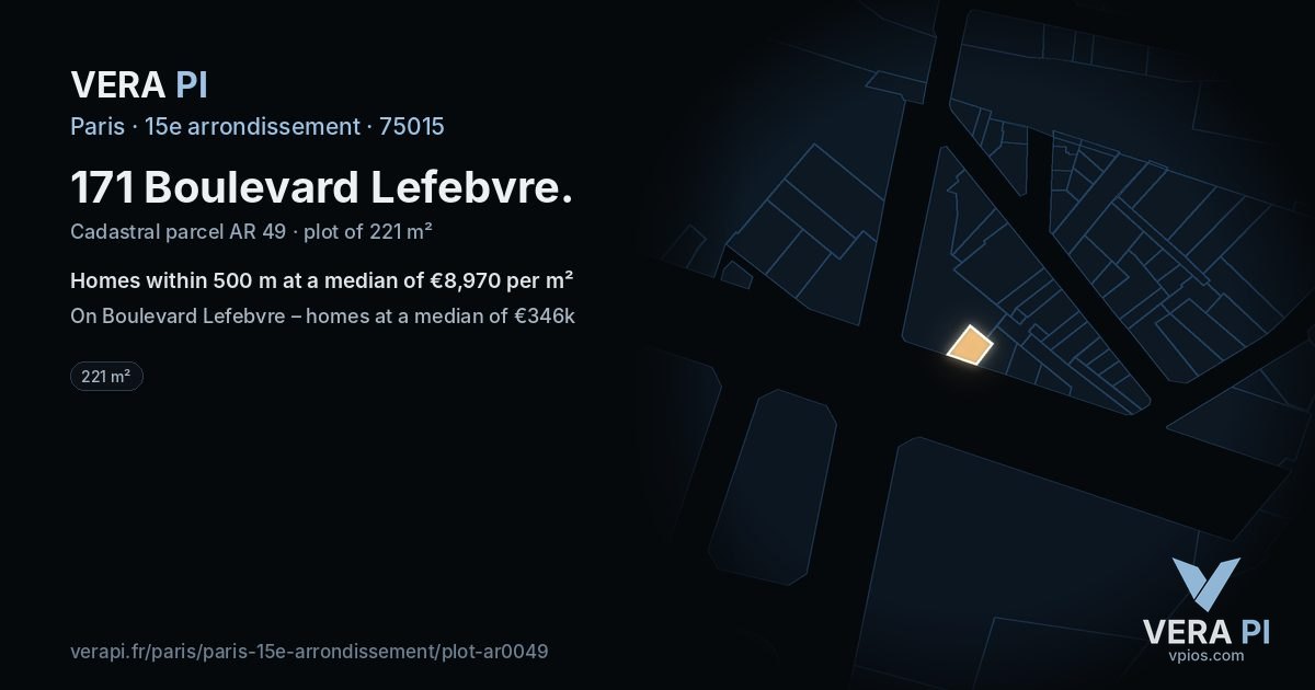 171 Boulevard Lefebvre, 15e arrondissement at night – the plot lit, the parcels around coloured by the prices near them