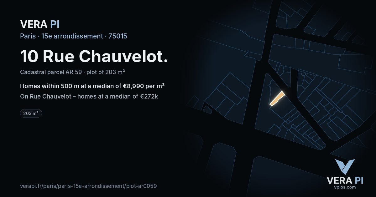 10 Rue Chauvelot, 15e arrondissement at night – the plot lit, the parcels around coloured by the prices near them