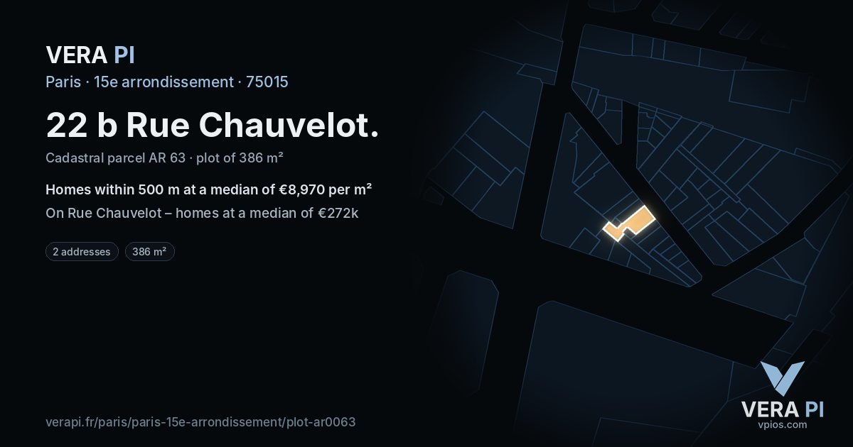 22 b Rue Chauvelot, 15e arrondissement at night – the plot lit, the parcels around coloured by the prices near them