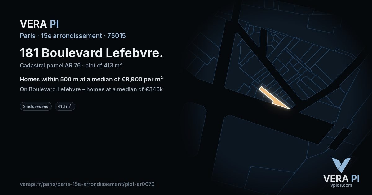 181 Boulevard Lefebvre, 15e arrondissement at night – the plot lit, the parcels around coloured by the prices near them