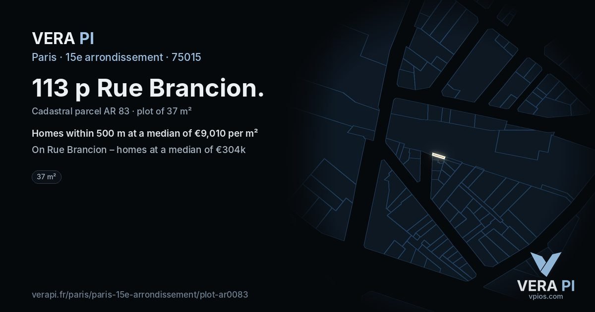 113 p Rue Brancion, 15e arrondissement at night – the plot lit, the parcels around coloured by the prices near them