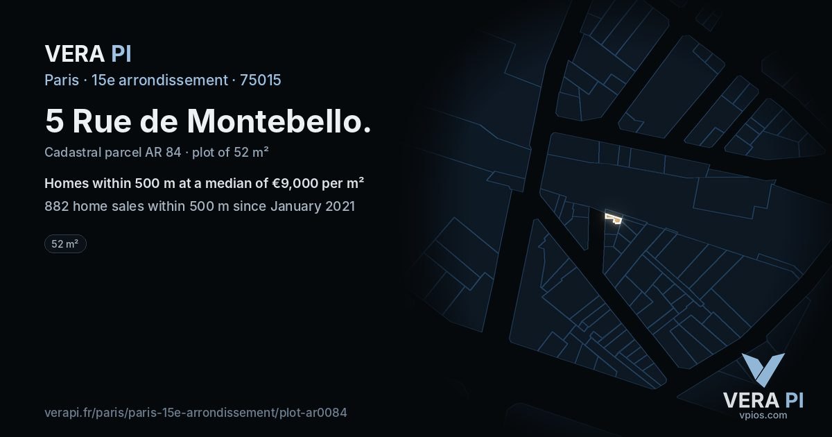 5 Rue de Montebello, 15e arrondissement at night – the plot lit, the parcels around coloured by the prices near them