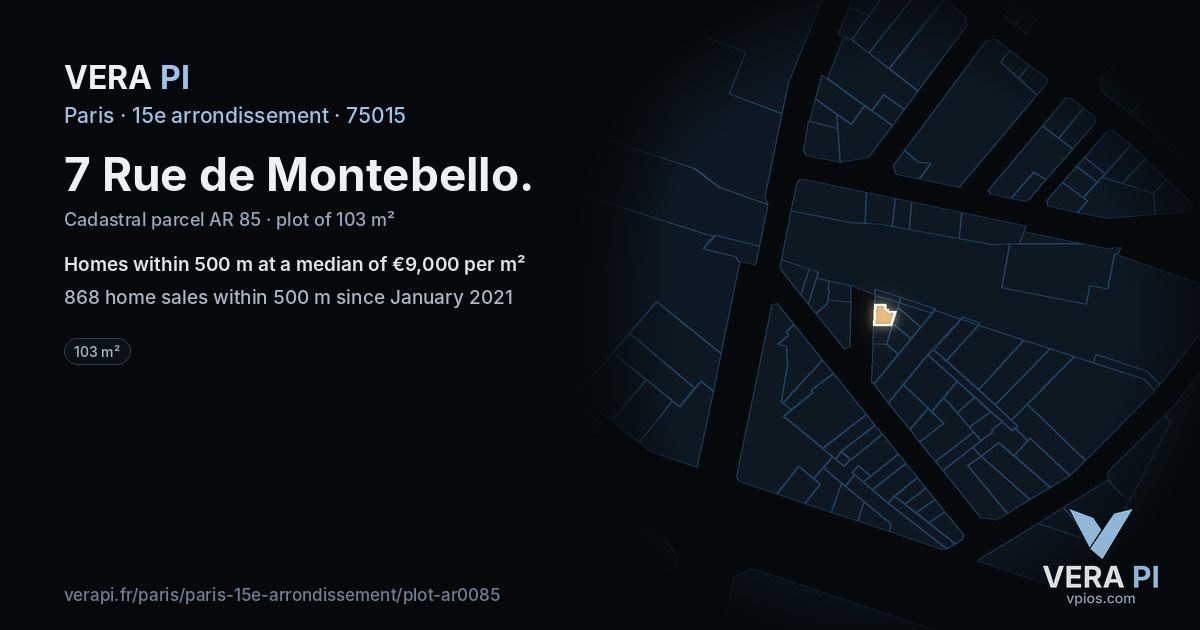 7 Rue de Montebello, 15e arrondissement at night – the plot lit, the parcels around coloured by the prices near them