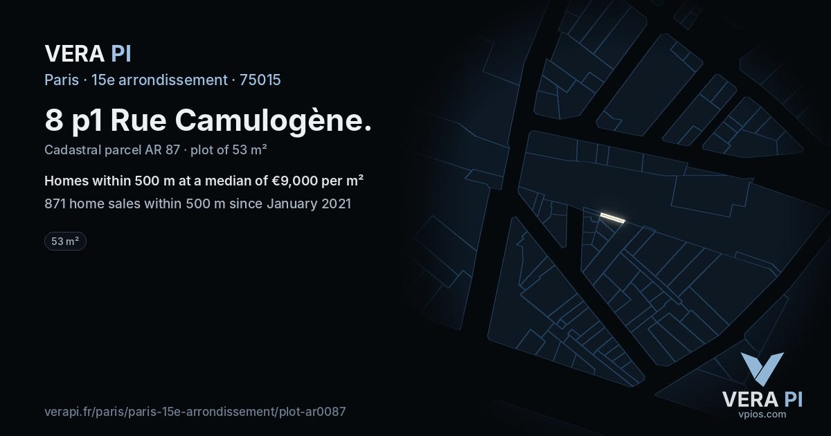 8 p1 Rue Camulogène, 15e arrondissement at night – the plot lit, the parcels around coloured by the prices near them