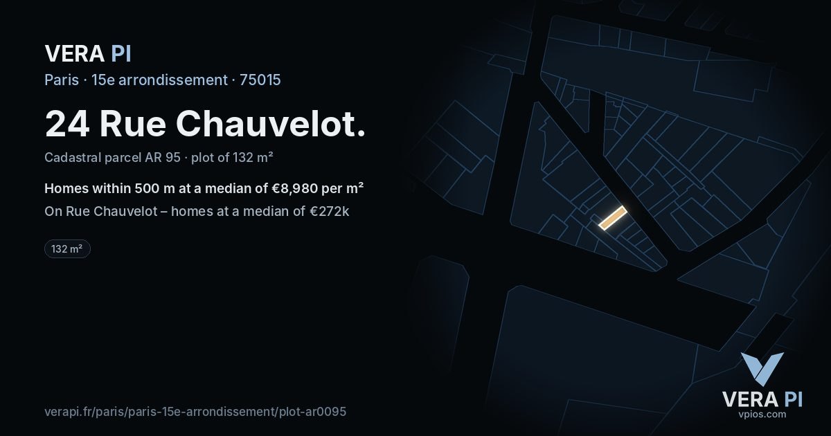 24 Rue Chauvelot, 15e arrondissement at night – the plot lit, the parcels around coloured by the prices near them