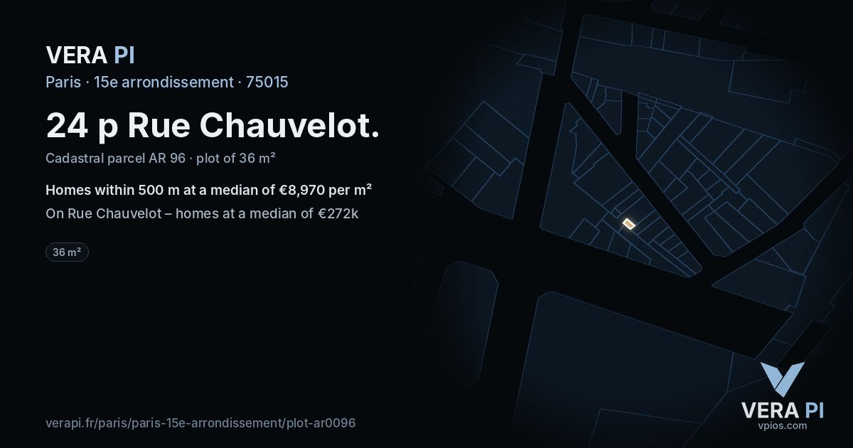 24 p Rue Chauvelot, 15e arrondissement at night – the plot lit, the parcels around coloured by the prices near them
