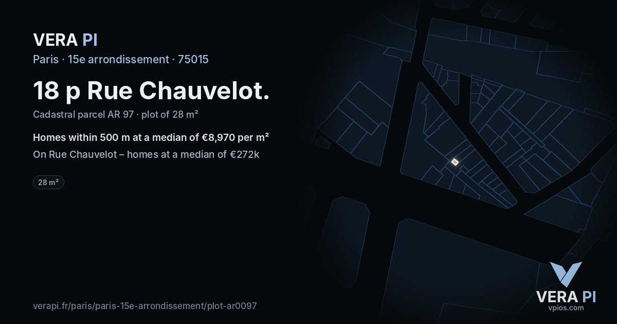 18 p Rue Chauvelot, 15e arrondissement at night – the plot lit, the parcels around coloured by the prices near them