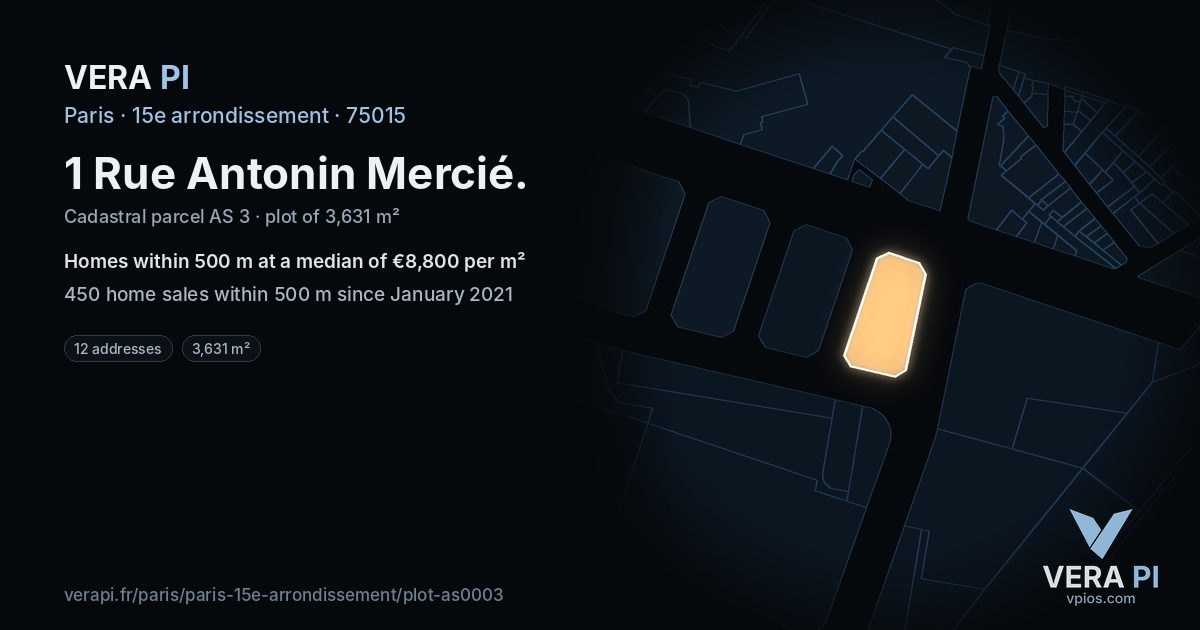 1 Rue Antonin Mercié, 15e arrondissement at night – the plot lit, the parcels around coloured by the prices near them