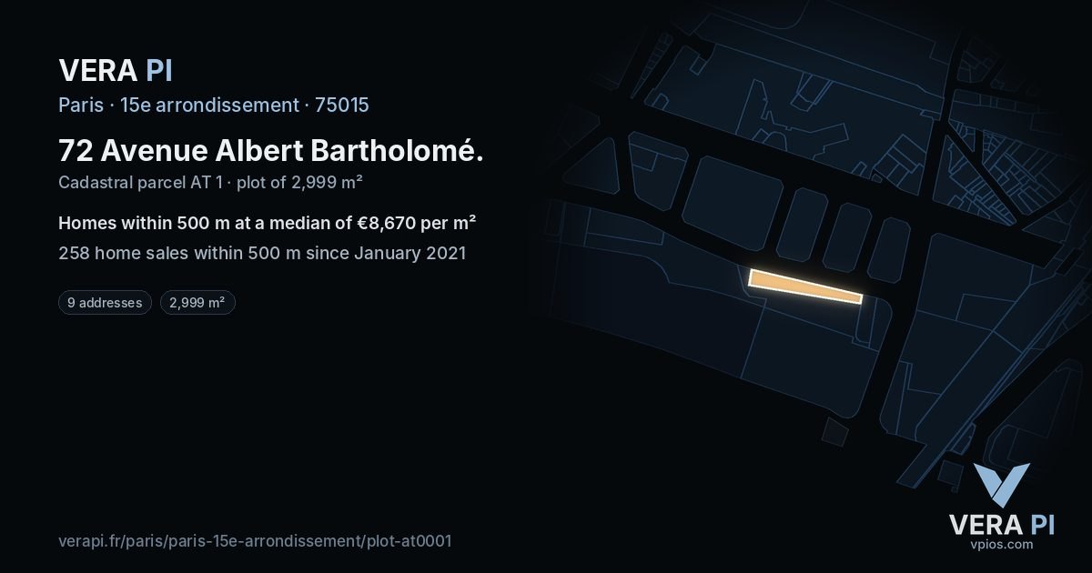 72 Avenue Albert Bartholomé, 15e arrondissement at night – the plot lit, the parcels around coloured by the prices near them