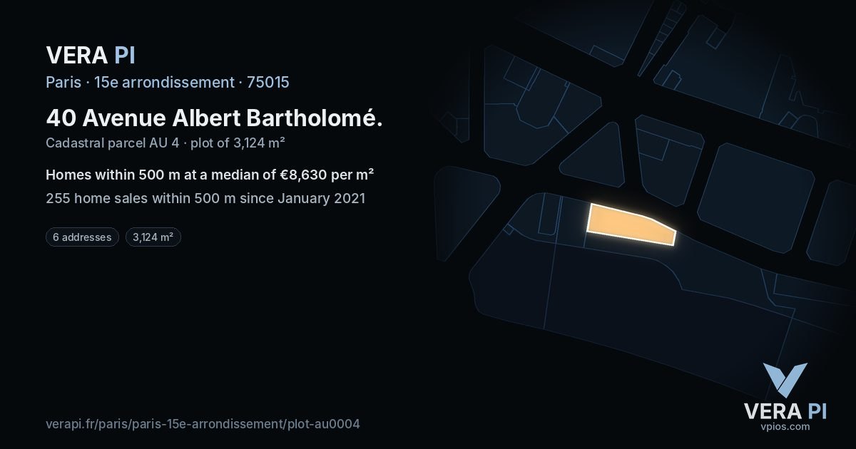 40 Avenue Albert Bartholomé, 15e arrondissement at night – the plot lit, the parcels around coloured by the prices near them